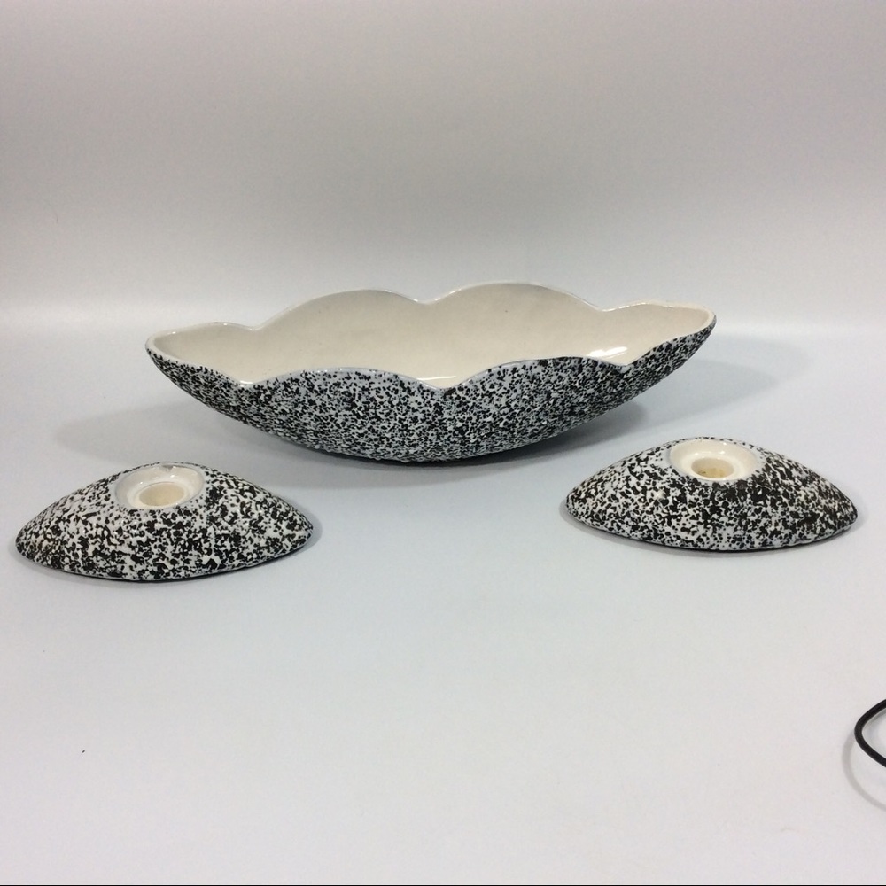 Shawnee Pottery By Kenwood Oval Bowl 2112 Candle Holders  2113 Confetti Pattern